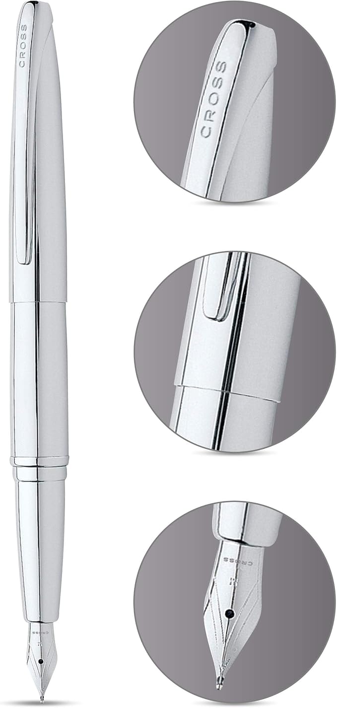 Cross ATX Refillable Fountain Presented in a Luxury Gift Box - Medium Point, Black Ink, Pure Chrome