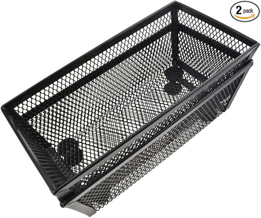 HAHIYO Stackable Mesh Tray Cup 6 x 3 x 2 inches Sturdy Container for Desk Drawer Organizer Collection for Home Office School kitchen Soft Foam Feet No Sharp Edges 2 Pack Black