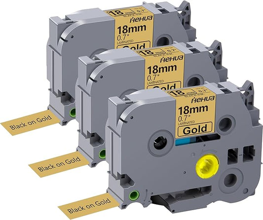 Hehua 18mm 0.7 Black on Gold Laminated Tape Compatible for Brother Label Maker Tape TZe-841 TZe841 TZ-841 TZ841 for P Touch PT D400 D450 D600 D610 P710BT, 3/4'' x 26.2ft, 3 Pack