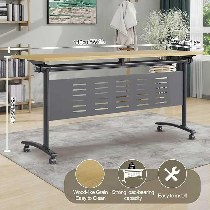 Folding Conference Table - Modular Conference Room Tables Foldable & Stackable Boardroom Table with Casters | Large Rectangle Office Meeting Table for Training Rooms (4PCS-55.1in)