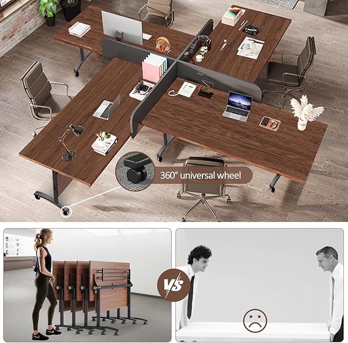 Conference Table, Folding Conference Tables Modern White, Conference Room Table with Wheels, 2-10 People for Office, Meeting Room (4, 1619YHT, 55IN)