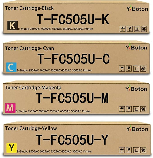 High Yield TFC505U T-FC505U Toner Cartridge Replacement for Toshiba T-FC505U-K T-FC505U-C T-FC505U-M T-FC505U-Y Compatible Toshiba e-Studio 2505AC 3005AC 3505AC 4505AC 5005AC Printers.(4-Pack)