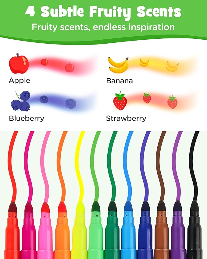 D-FantiX 12 Packs Fruit Scented Washable Markers for Kids Toddlers, 144 Count Coloring Markers Set, Bulk Art Supplies, Back to School Supplies, Gifts for Party Favors, Classroom Prizes, Donations