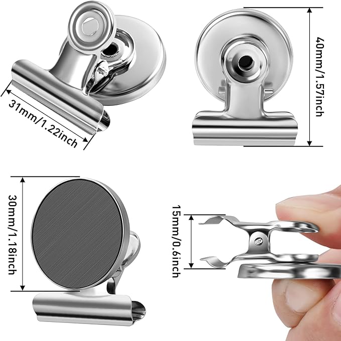 FINDMAG 20 Pack Magnetic Clips Fridge Magnets, Heavy Duty Refrigerator Magnet Clips Whiteboard Magnet, Strong Clips Magnets Scratch Free Metal Magnet Clips for Fridge, Whiteboard, Kitchen, Office
