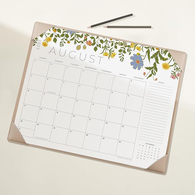 Desk Calendar 2025-2026 with Desktop Mat, Cabbrix Large Desk Pad Calendar 22 x 17 Inch Cover 12 Months Runs From July 2025 to June 2026, Floral Design Calendar 2025 for Home School and Office (Apricot)