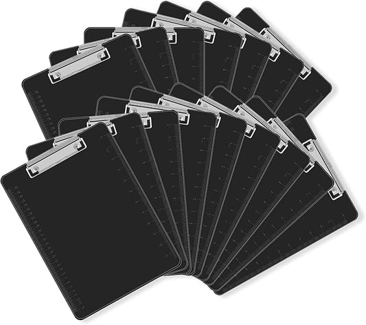 Black Clipboards, PANDRI 16 Pack Plastic Clipboards with Low Profile Clip 12.5 x 9 Standard Letter Size Clipboard for Classrooms Offices