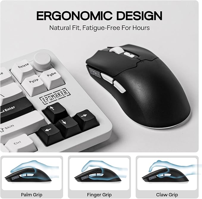 EPOMAKER Click Lite Wireless Gaming Mouse, 800 to 12,000 DPI Adjustable, PAW3311 Sensor, 500mAh, 59g, 2.4G/BT/USB-C Rechargeable Wireless Mouse with 5 Programmable Buttons for PC/Mac/Linux (Black)