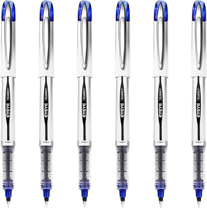 EYEYE Blue Rollerball Pens 0.7mm, 6 Pack Medium Point Roller Ball Pen Quick Dry, Liquid Ink Pen Fine Point Smooth Writing Pens for Journaling, Note Taking, Office, School Supplies