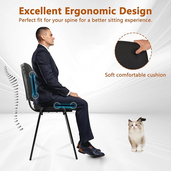 CLATINA Set of 5 Pack Stackable Waiting Room Chairs Fabric Black Reception Chair Metal with Thickened Seat Back Cushion for Waiting Conference Room Guest Stool (5 Pack)