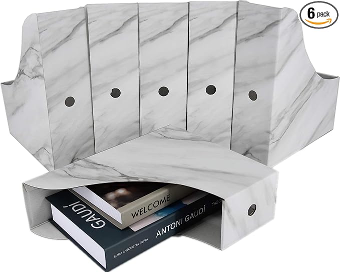 HUAPRINT Magazine Holder(6 Pack, Marbling Gray) Cardboard Magazine File Holder-Folder Holder,Magazine Organizer,Document Organizer,Magazine Storage Box,With Labels