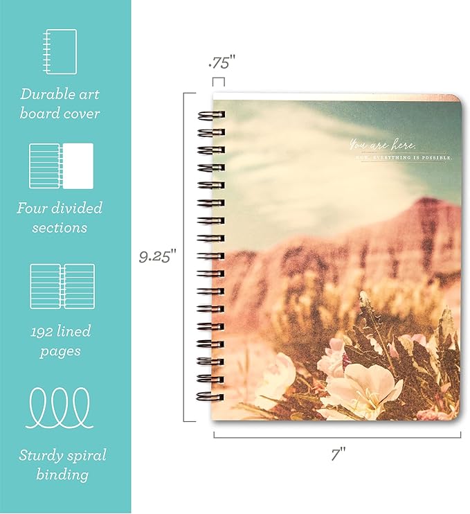 Compendium Spiral Notebook - You are here. Now, everything is possible. — A Designer Spiral Notebook with 192 Lined Pages, College Ruled, 7.5”W x 9.25”H