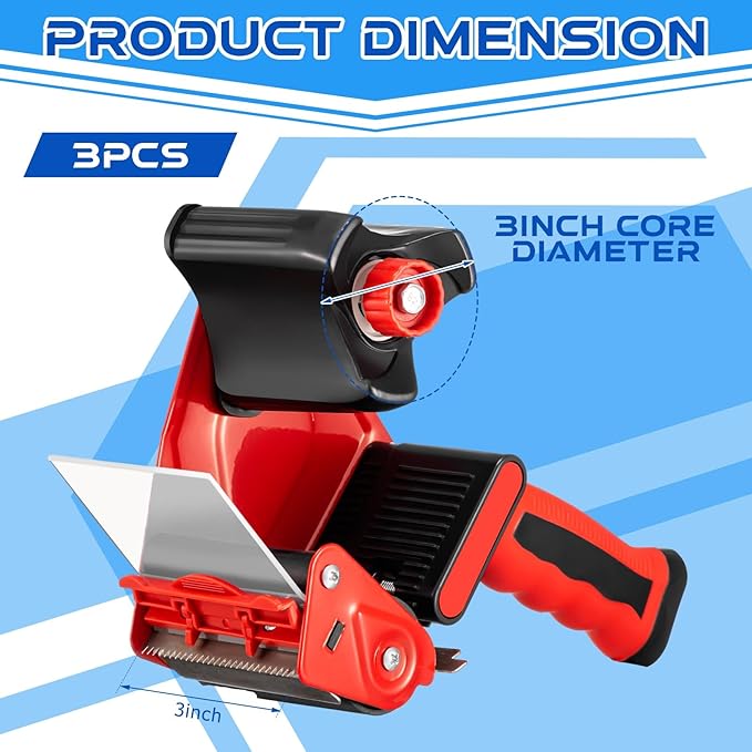 Hicarer 3 Pcs 3 Inch Packing Tape Gun Heavy Duty Tape Dispenser Non Slip Silicone Handle Portable for Shipping, Moving, Carton and Box Sealing