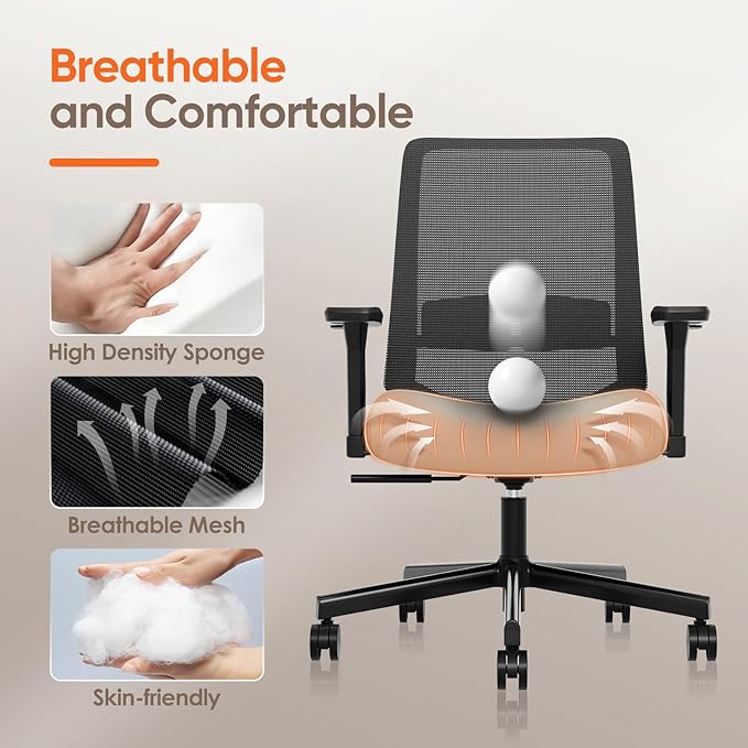 Ergonomic Office Chair, Mesh Computer Desk Chairs with Adjustable Lumbar Support, 3D Armrests, Tilt Function, Comfy Wide Seat, Swivel Executive Work Task Chair for Company and Home