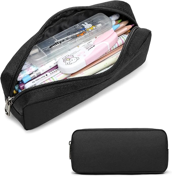Della Gao Small Pencil Case Large Capacity Pencil Pouch Marker Pen Bag Coin Pouch Office Stationery Organizer (Balck)