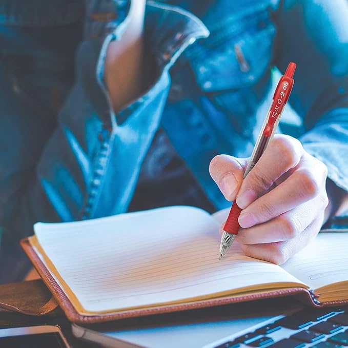 G2 Retractable Premium Gel Ink Roller Ball Pens Extra Fine Point (.5mm) Blue Ink 8 pack; Refillable & Premium Comfort Grip Bundle with Plastic Reusable Pouch