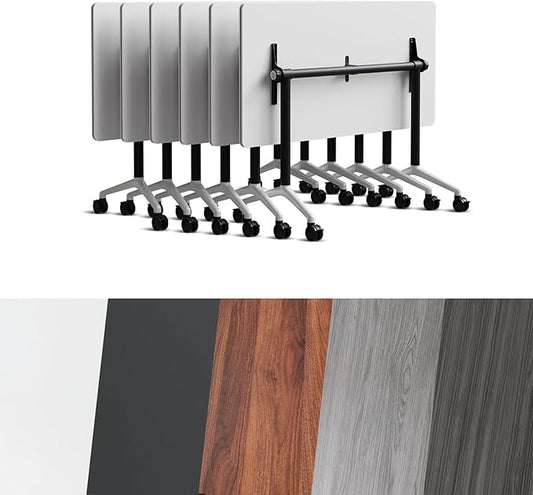 Conference Room Table, Folding Conference Tables,Thicken Grey Tabletop,Flip Top Wooden Seminar Meeting Room Table for Conference Room Offices (6, Black+White, 55.1”)