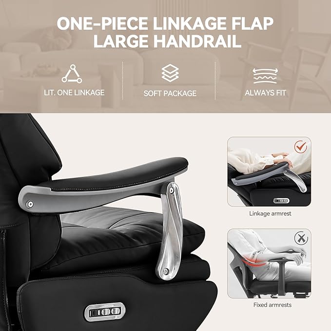 Dual Motor Electric Executive Office Chair with Foot Rest, Comfy Reclining Office Chair with Massage, Big and Tall Heavy Duty Ergonomic Home Office Desk Chairs，Sustainable Leather 400lbs, Black