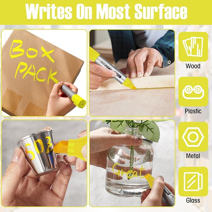Fuutreo 10 Pack Jumbo Permanent Markers Bulk Large Chisel Tip Permanent Markers Quick Drying Waterproof Big Huge Poster Pens for Office, Logistics Company and More(Yellow)