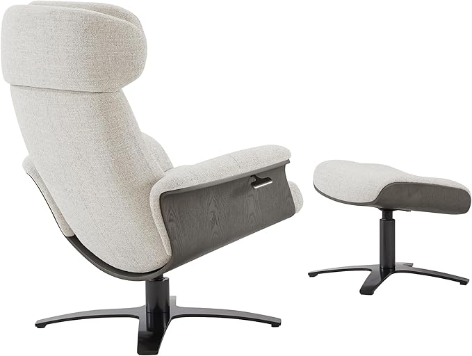 CHITA Fabric Reclining Swivel Chair with Adjustable Headrest and Ottoman for Living Room, White (Multi-Colored)