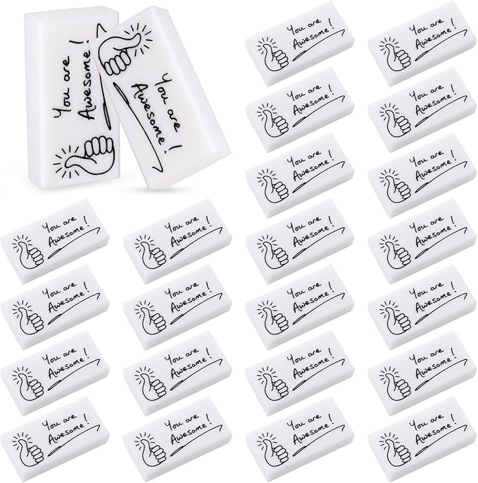 Fuutreo 50 Pcs Welcome Back to School Gifts for Students Inspirational Pencil Erasers Bulk You are Awesome White Cute Fun Erasers First Day of School Gifts Classroom Prizes from Teachers
