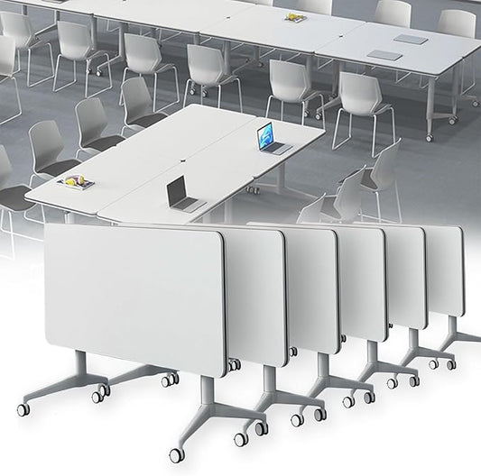 Conference Table Folding Conference Table, Modern Conference Room Table White Meeting Table Flip Top Large Mobile Training Table, Mobile Training Seminar Table for Office Classroom (6pack 70.8in)