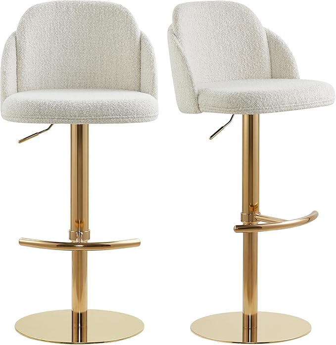 CHITA Adjustable Bar Stools Set of 2, Swivel Counter Height Stools with Stainless Steel Base for Bar, Kitchen Island, Dining Room, Gold