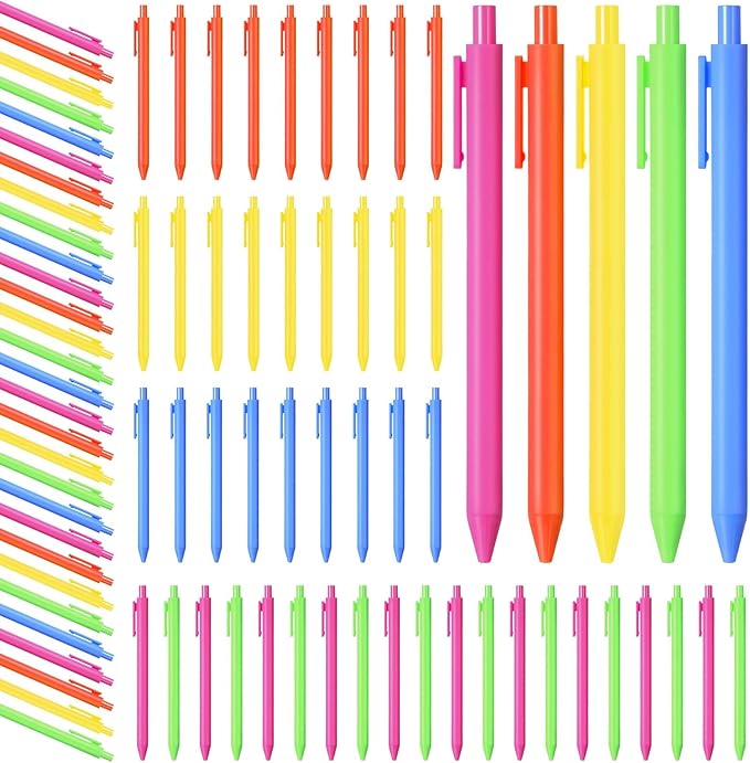 Fulmoon 50 Pcs Ballpoint Pens Bulk Retractable Comfortable Writing Pens Cute Back to School Supplies in Medium Point 1.0 mm for Teacher Student Bridal Shower Baby Shower (Neon Color)