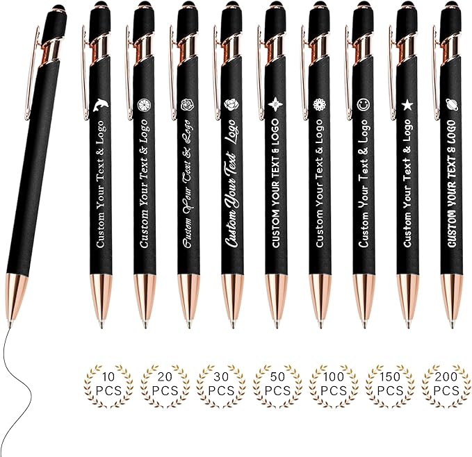 Custom Pens in Bulk with Multiple Colors Options,Engraved Double-Sided Personalized Pens with Design Text, Logo&Touch Stylus,Fine Point Smooth Writing, Ideal for Corporate, Students & Gifts