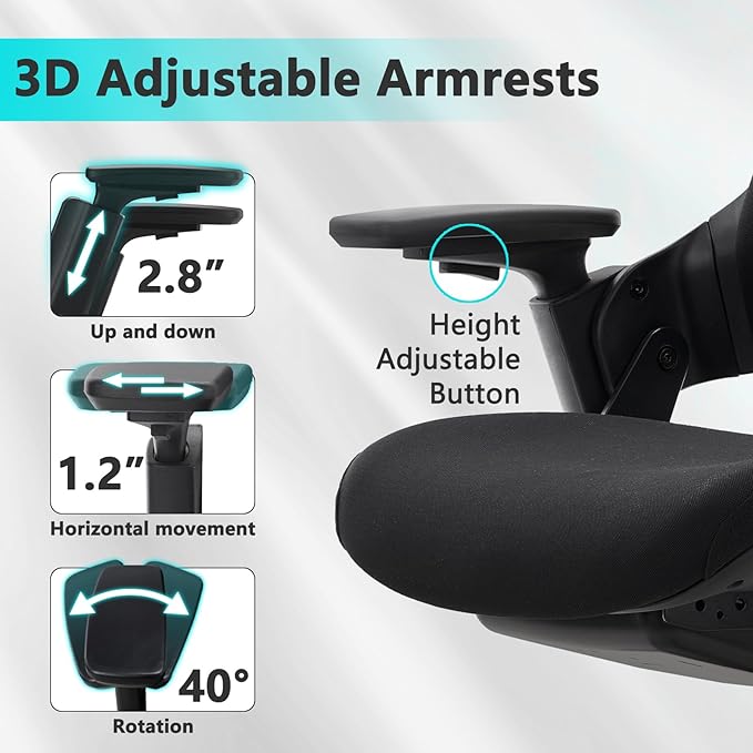 CLATINA Office Chair Swivel Executive Chair, Adjustable Ergonomic Computer Chair with 3D Armrest and Lumbar Support, Fabric Backrest Task Chair for Home Office Conference Room