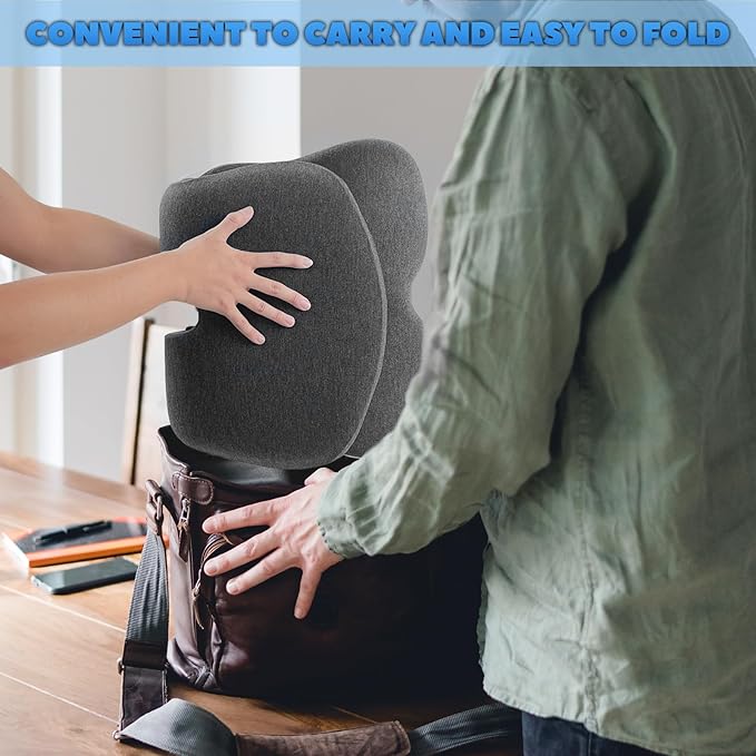 Buttocks Cushion for Office Chair Memory Foam Seat Pad for Butt Support Tailbone Relief Ergonomic Chair Cushion for Home Car Travel or Work (Blue and Gray Patchwork Color)