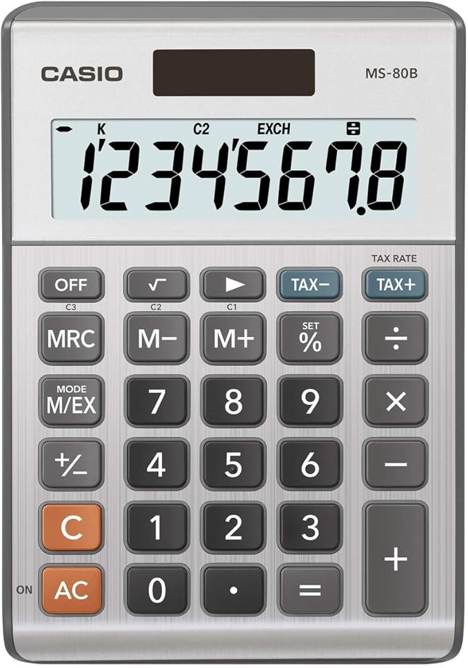 Casio MS-80B Calculator – Desktop Calculator with Tax & Currency Tools | General Purpose | Large Display | Ideal for Home, Office & Everyday Math