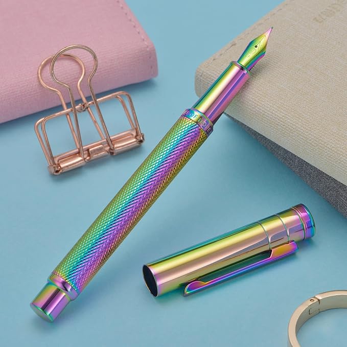 Hongdian 1851 Rainbow Forest Fountain Pen Medium Nib with Converter and Metal Pen Case Set