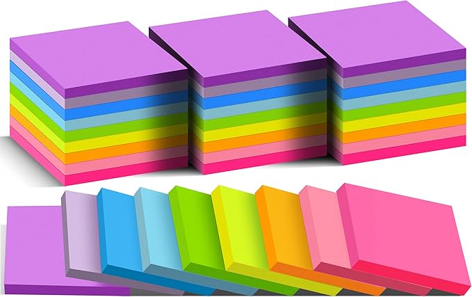 (36 Pack) Sticky Notes 3x3 in Post, 9 Bright Colors Self-Stick Note Pads it, Strong Adhesive, Easy to Post for Home, Office, Notebook