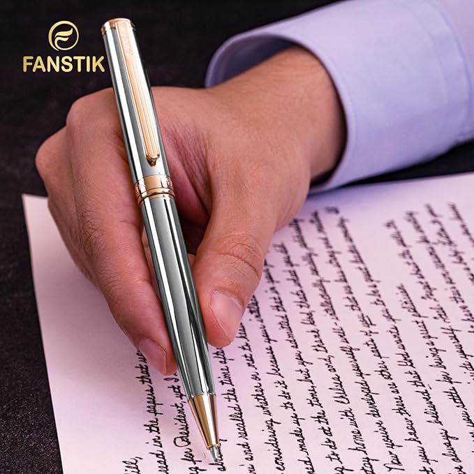 Customized Silver&Gold Luxury ballpoint pen (Made In USA) fancy gift set for women, Real 24K Gold Plating, Professional executive pen gift set for men (Lux Custom-BallPoint Silver-Gold)
