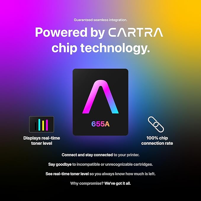 CARTRA 655A 4 Pack Toner Cartridge Replacement CF450A CF451A CF452A CF453A for HP Color Laserjet Enterprise M652n M652 M53dn M653x M653 MFP M681dh M682z Series Printer | Black Cyan Yellow Magenta.