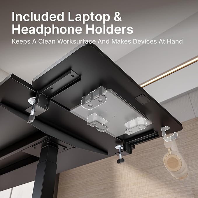 Desk Extender Tray, 28" x 12" Clamp On Desk Shelf, Desk Extension with Laptop Holder, Table Desk Arm Rest, Clamp On Keyboard Tray for Office and Home, Workstation Organizer, Large, Black