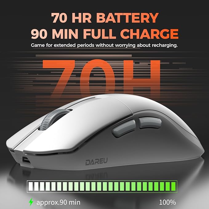 DAREU A950 Wing 8K Lightweight Wireless Gaming Mouse 1.23oz (35g), Custom PAW3950 30K Optical Sensor, Wired/Wireless Dual 8k Polling Rate, Symmetrical, 5 Programmable Buttons,70H Battery