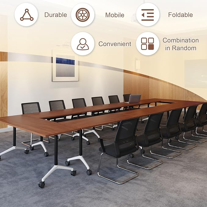 Folding Conference Room Table, Modern Conference Tables with Wheels, Large Rectangular Mobile Training Tables for Office Classroom, Foldable Modular Boardroom Seminar Table (4pack L47.2in)