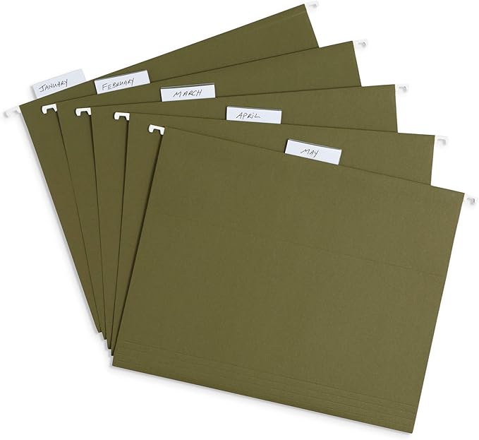Blue Summit Supplies Hanging File Folders, 75 Pack, Reinforced Hanging Folders Letter Size, Standard File Folders for Filing Cabinet, Hanging File Organizer, Green