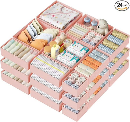 DIMJ Drawer Organizer Clothes Storage - 24 Pack Baby Dresser Organizer for Nursery, Small Fabric Closet Drawer Organizer Bins for Underwears Socks, Foldable Storage Dividers Organization for Bedroom