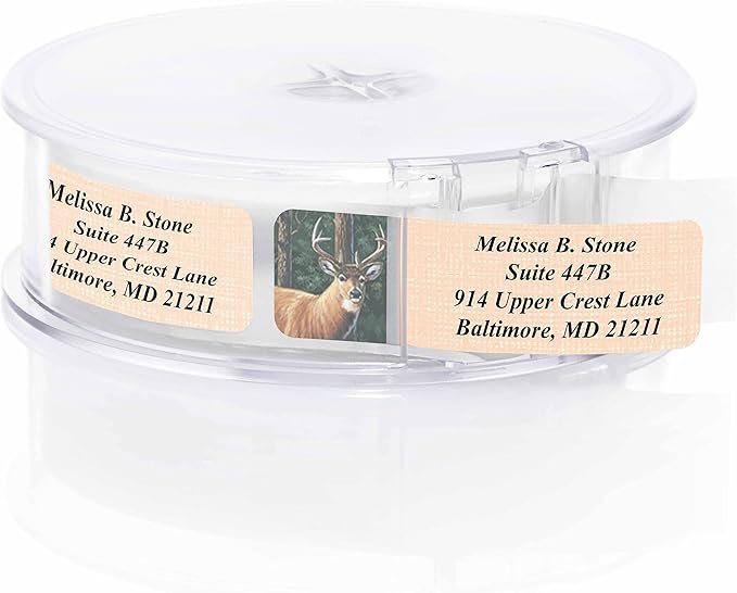 Deer Designer Rolled Address Labels with Elegant Plastic Dispenser