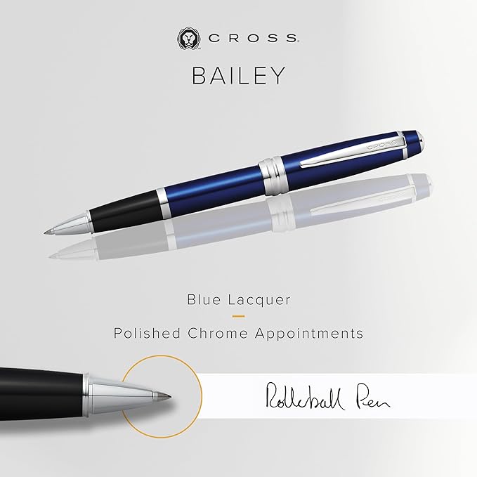 Cross Bailey Refillable Rollerball Pen Presented in a Premium Gift Box - Medium Point, Black Ink, Blue