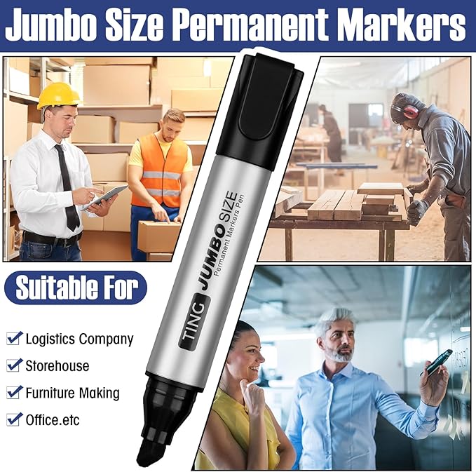 Fuutreo 16 Pcs Jumbo Size Permanent Markers Bulk Large Chisel Tip Permanent Markers Thick Waterproof Jumbo Pens Set Huge Poster Supplies(Rainbow)