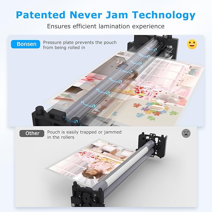 BONSEN A4 Laminator Machine, 9.33-Inch Thermal Laminator with Never Jam Technology, 100 Laminating Sheets, Laminates Photos Cards Documents, 4-in-1 Personal Laminators for Teachers Home Office School