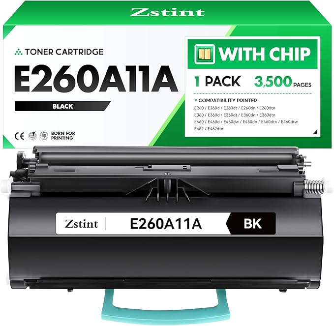 E260A11A Black Toner Cartridge with chip High Yield 1-Pack Replacement for Lexmark E260A11A Compatible with E260 E360 E460 E462 E260d E260dn E260dt E260dtn E360d E360dn E460d E460dw E462dtn Printer