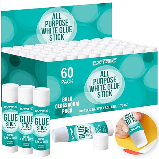 Glue Sticks Bulk Classroom, White Glue Sticks for Kids 60 Count, 0.75 Ounce, Washable All Purpose, for Kids, School and Home