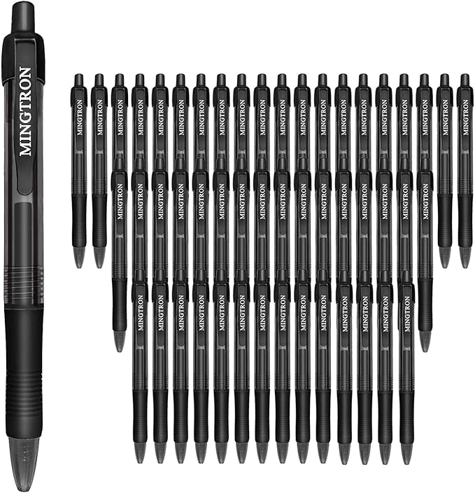 Gel Pens, 50 Pack Black Pens Fine Point, No Smear Ink Pens for Left Hand, Click Pens Bulk, Retractable Rollerball Pens for Smooth Writing, 0.5MM, Black Ink
