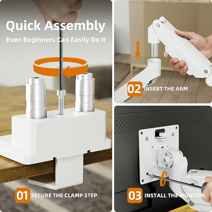 Claiks Dual Monitor Mount for Max 35 inch Screens Stand up to Max 89 lbs, Ergonomic Gas Spring Heavy-Duty Adjustable Monitor Arm, with Clamp and Grommet Base, VESA Mounting Holes 75&100mm, White