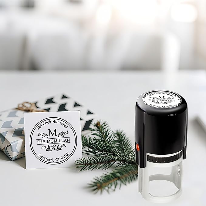 Custom Round Stamp Personalized Self-Inking Rubber Stamps Customized Business Label Stamp Return Address Rubber Office Name Text Logo 4 Ink Color