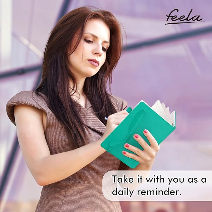 feela 3 Pack Notebooks Journals Bulk, Hardcover Notebook Classic Ruled Lined Journals with Pen Holder for Women Girls School Business Supplies, with 3 Black Pens, 120 GSM, 5.1”x8.3”, A5, Aqua